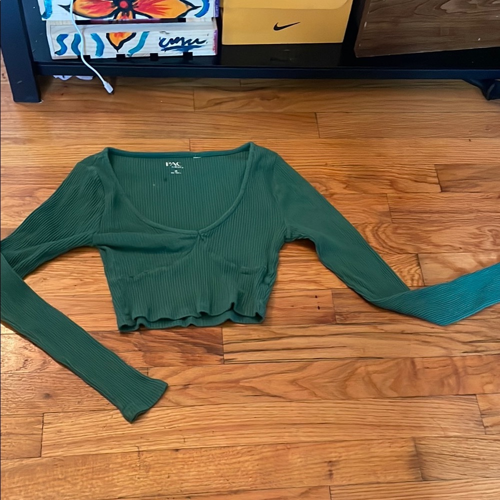 Green Ribbed Crop Top